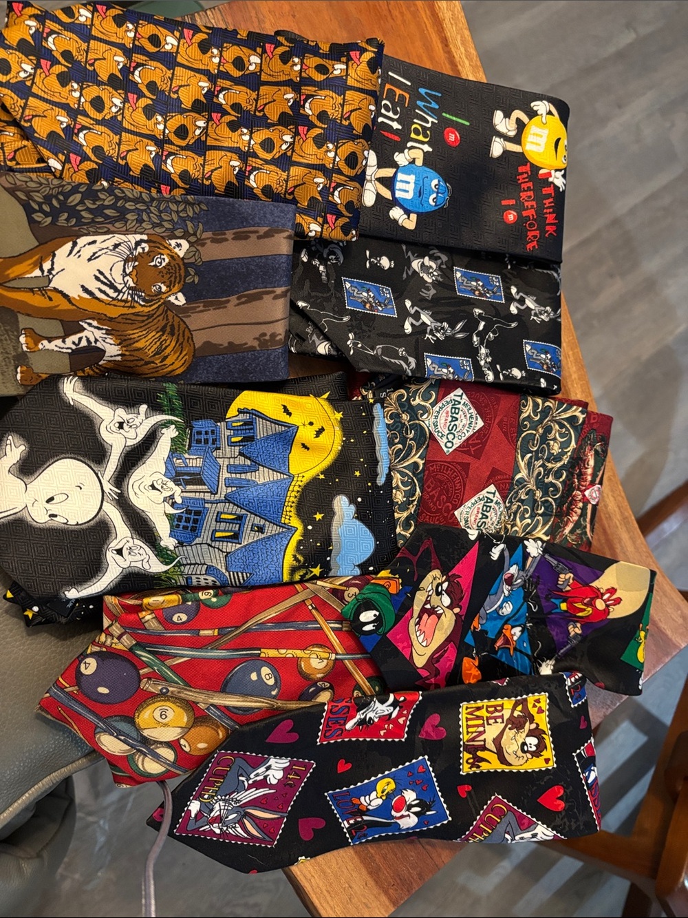 Nine Novelty Ties - Assorted Cartoon & Patterned Colors